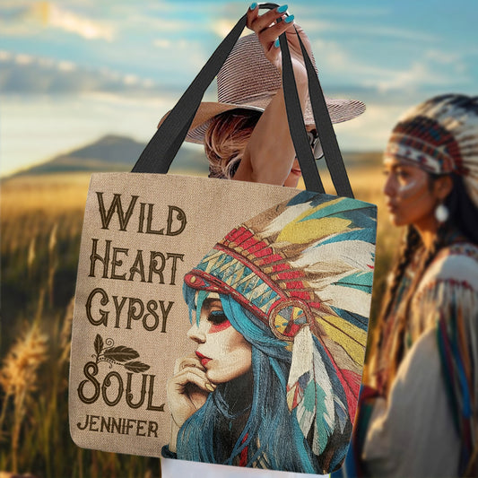 Native American Girl Wild Heart Gypsy Soul - Personalized American Indian Tote Bag