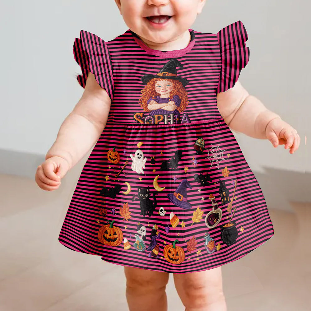 Spooky Smiles, Little Magic - Personalized Kid Ruffle Sleeve Dress