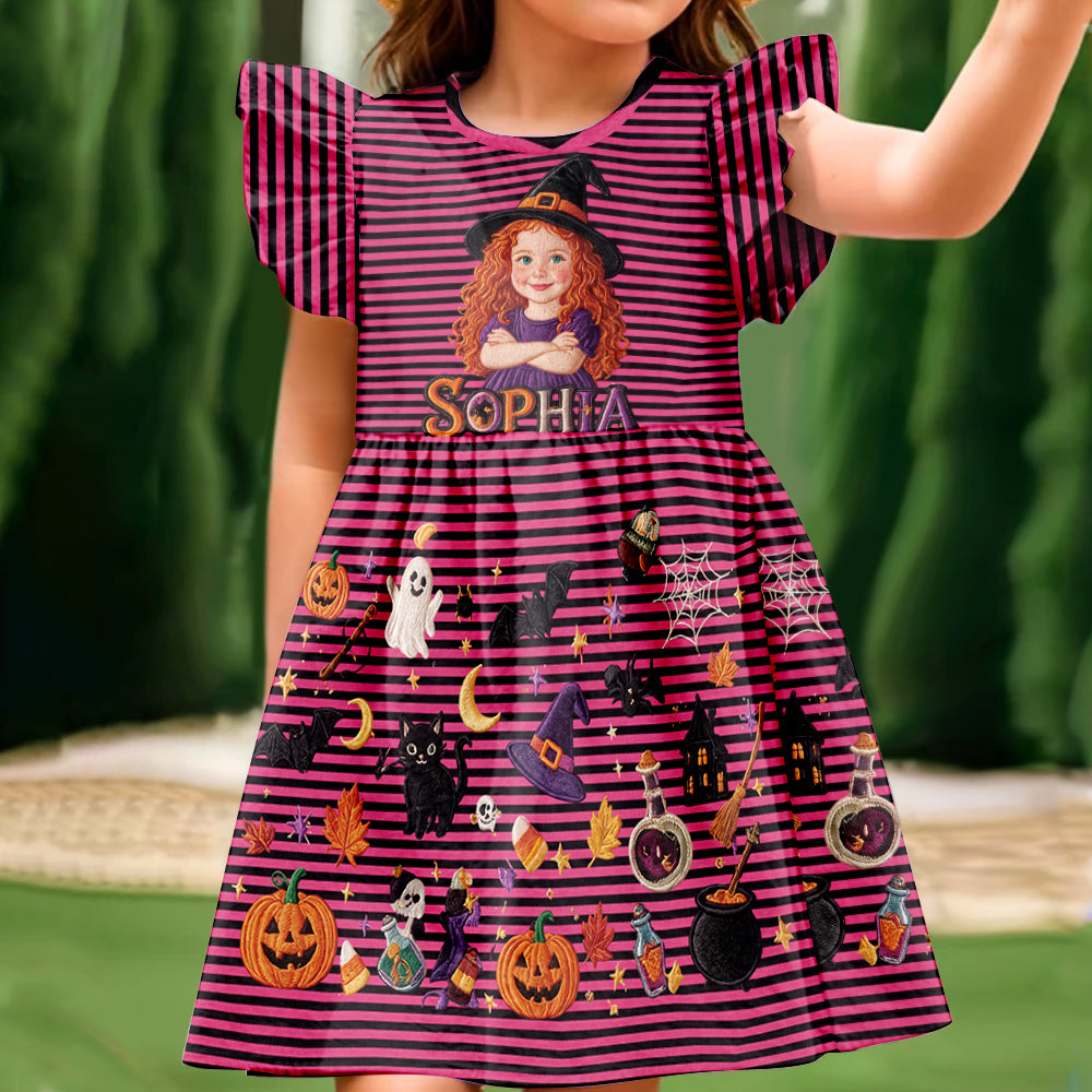 Spooky Smiles, Little Magic - Personalized Kid Ruffle Sleeve Dress