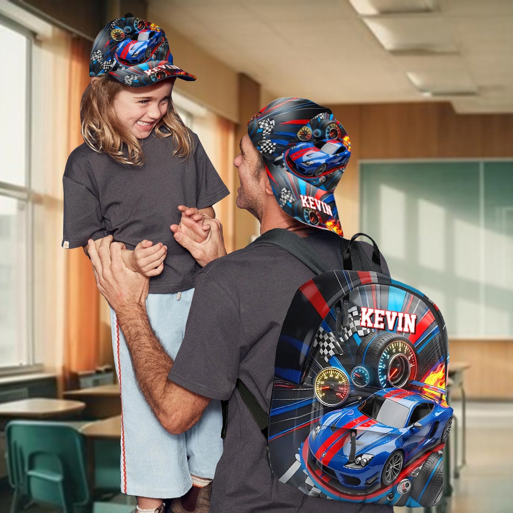 Voiture de course à grande vitesse - Casquette et sac à dos classiques personnalisés pour enfant