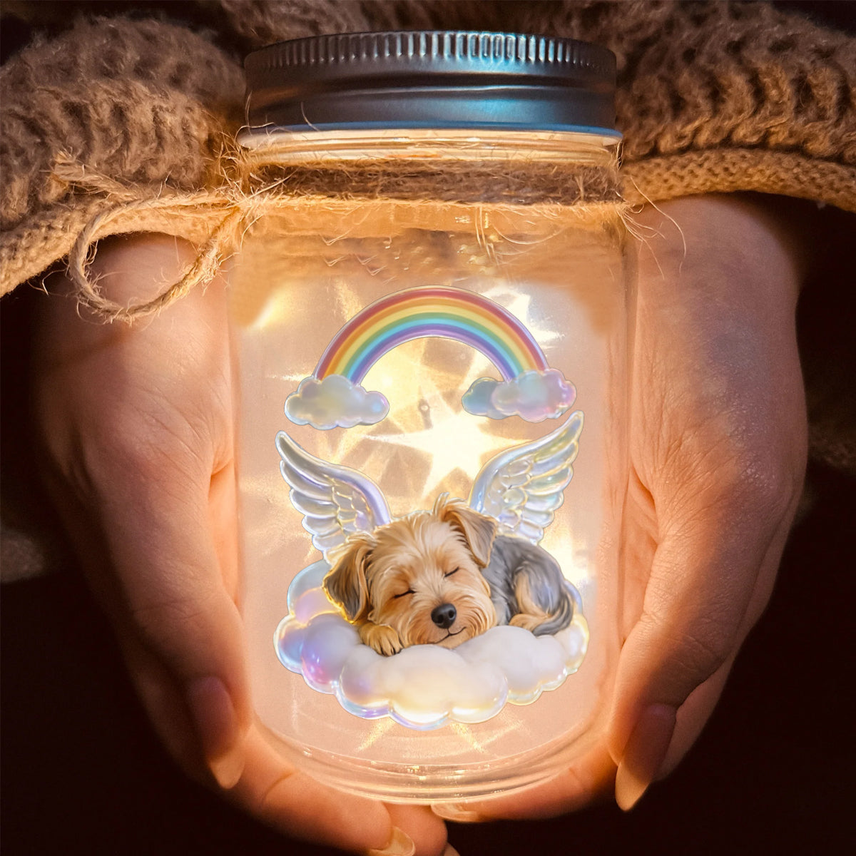 I Crossed Rainbow Bridge - Personalized Dog Mason Jar Light