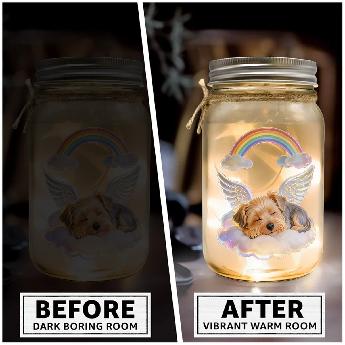 I Crossed Rainbow Bridge - Personalized Dog Mason Jar Light