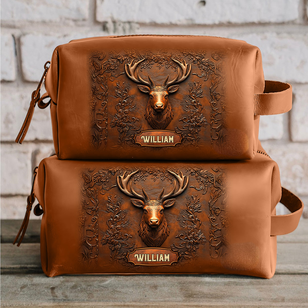 Cadeau de chasse pour mari, grand-père, papa - Trousse de toilette en cuir personnalisée sur le thème de la chasse