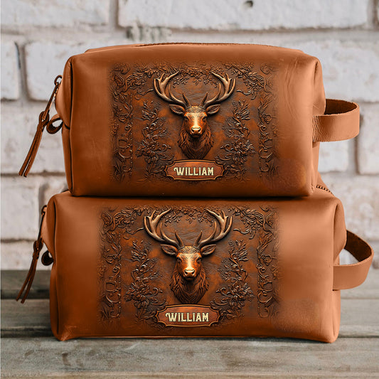 Cadeau de chasse pour mari, grand-père, papa - Trousse de toilette en cuir personnalisée sur le thème de la chasse