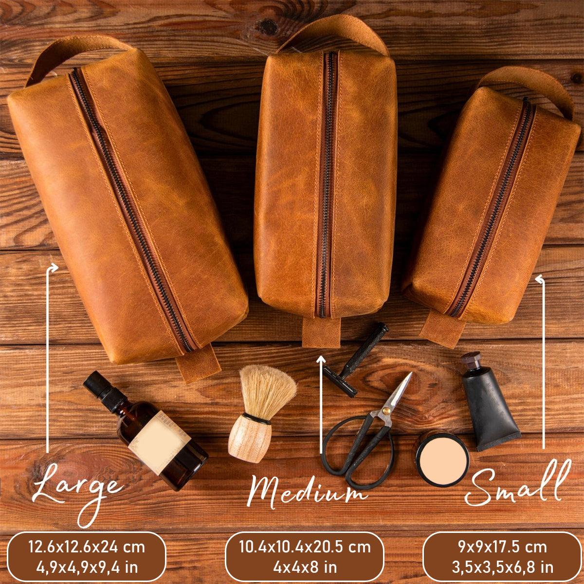 Cadeau de chasse pour mari, grand-père, papa - Trousse de toilette en cuir personnalisée sur le thème de la chasse