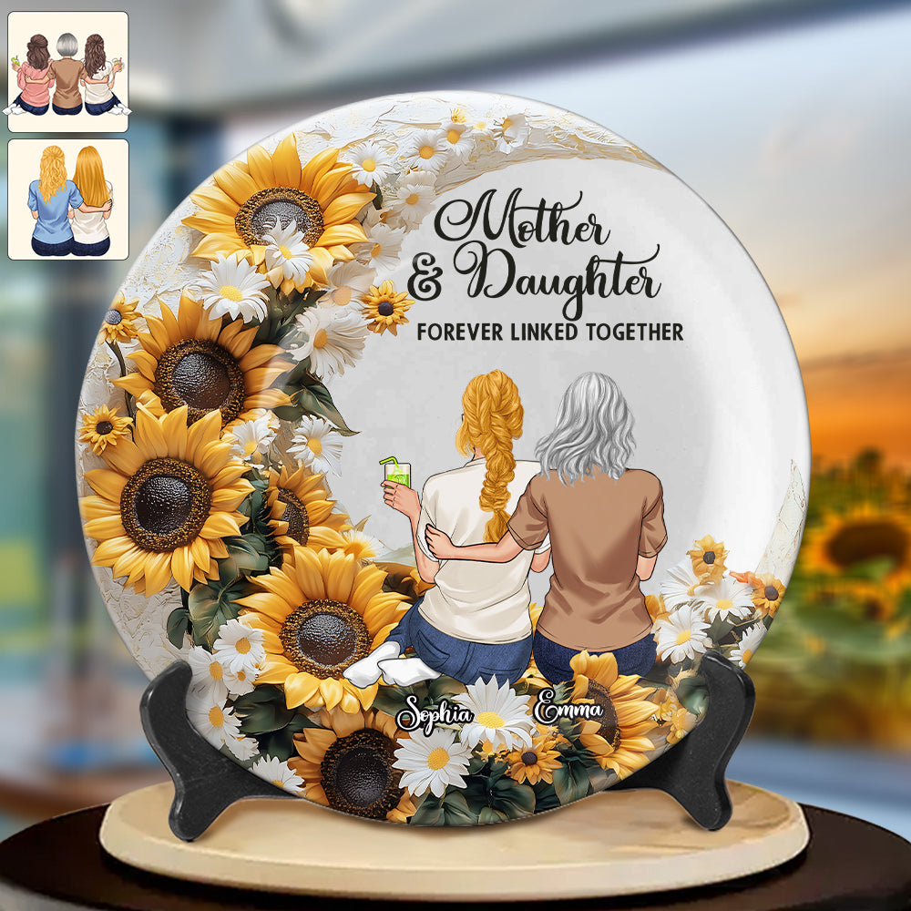 Mother & Daughter/ Son Forever Linked Together - Personalized Mother Ceramic Round Plate