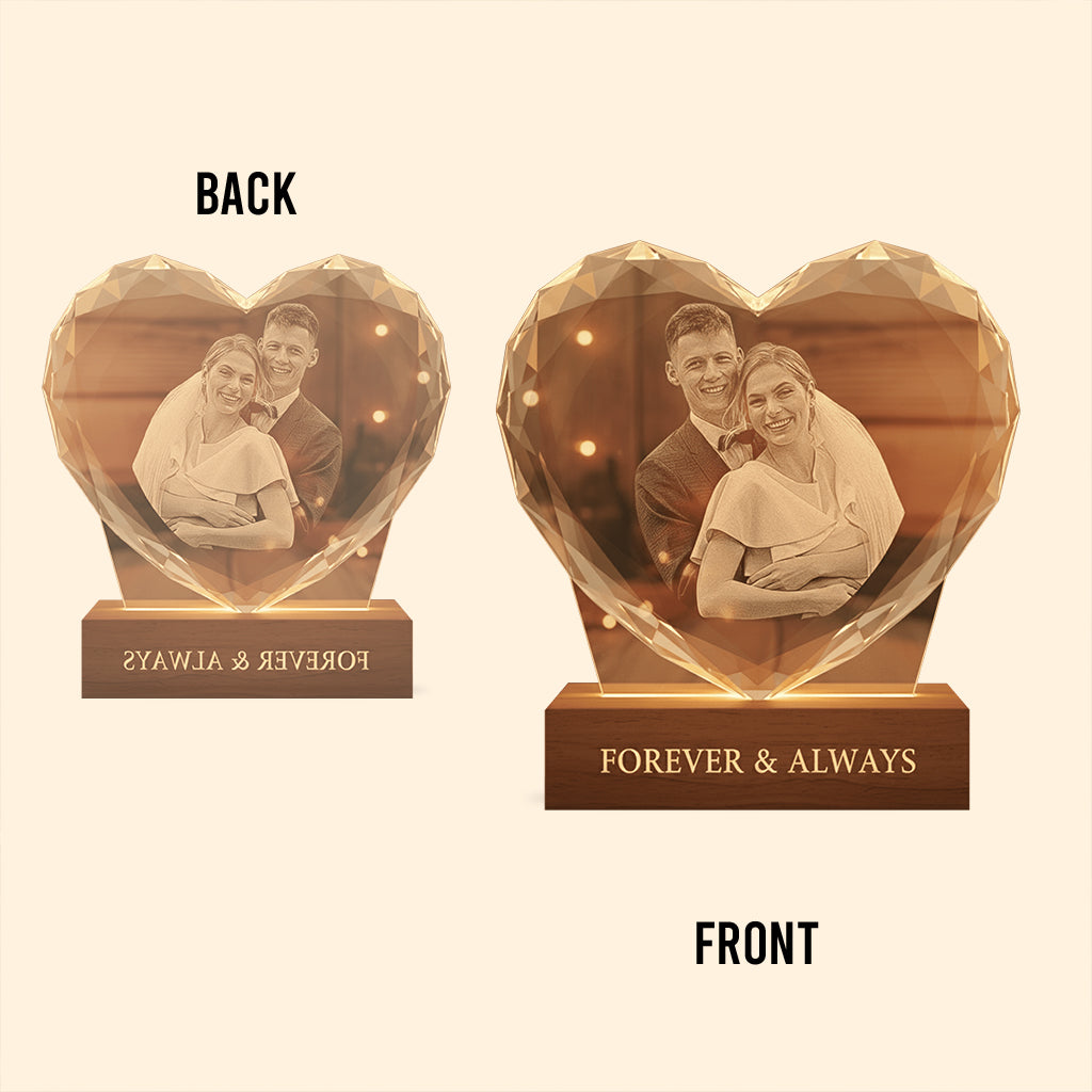 Photo Engraved Heart 3D Crystal - Personalized Couple Custom Shaped Acrylic Plaque