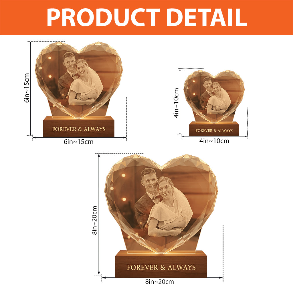 Photo Engraved Heart 3D Crystal - Personalized Couple Custom Shaped Acrylic Plaque