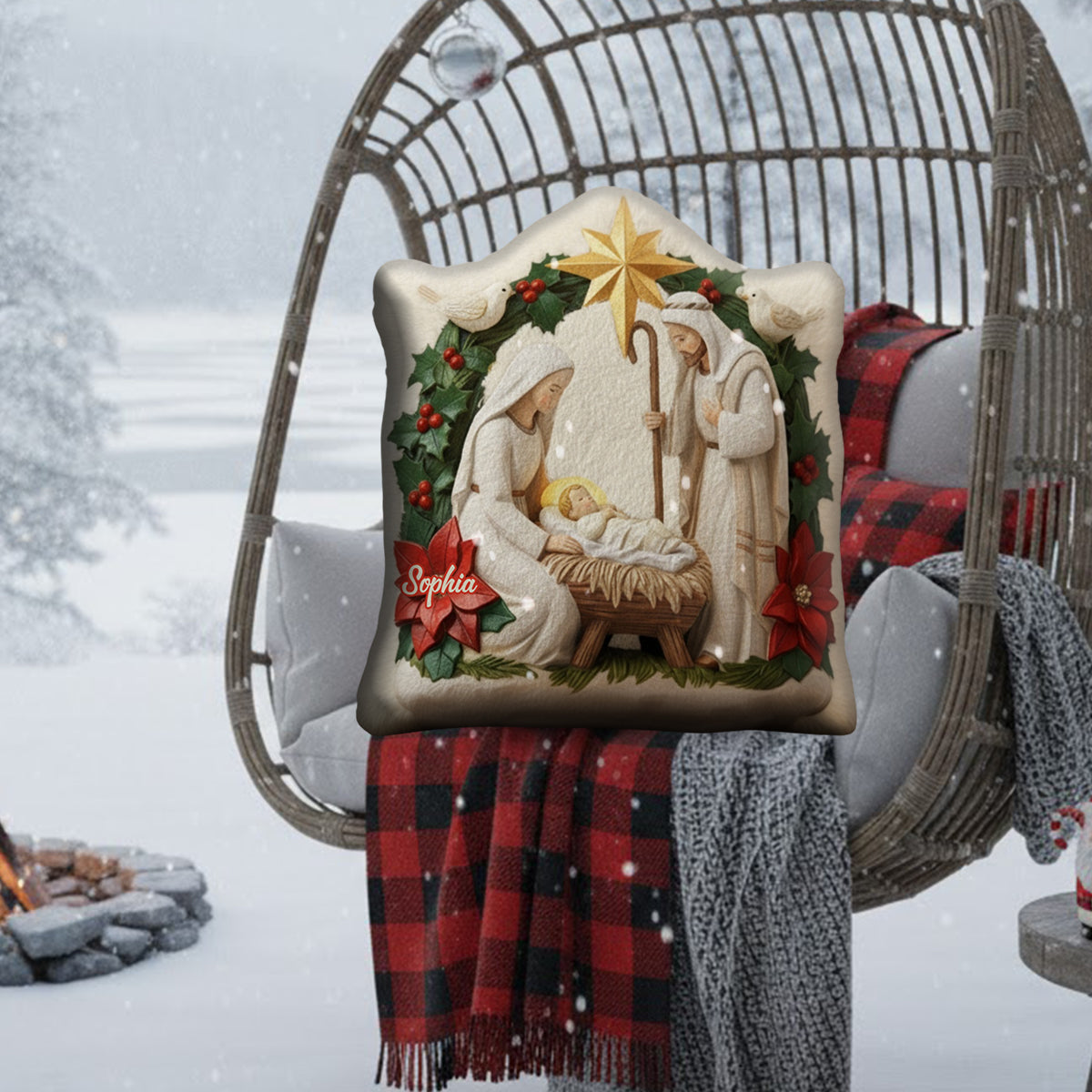 Bénédiction Ivoire « Jésus est la raison » - Coussin chrétien personnalisé en fausse fourrure