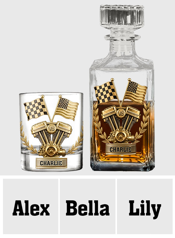 Powerful V8 Engine Car Lover Whiskey Decanter Set