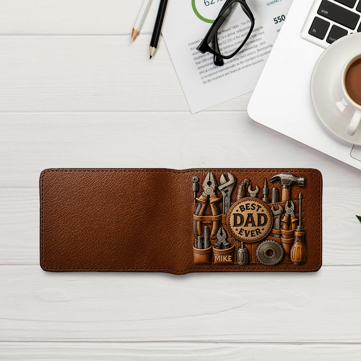 Titre personnalisé Meilleur cadeau pour Papa/Papi - Portefeuille en cuir personnalisé