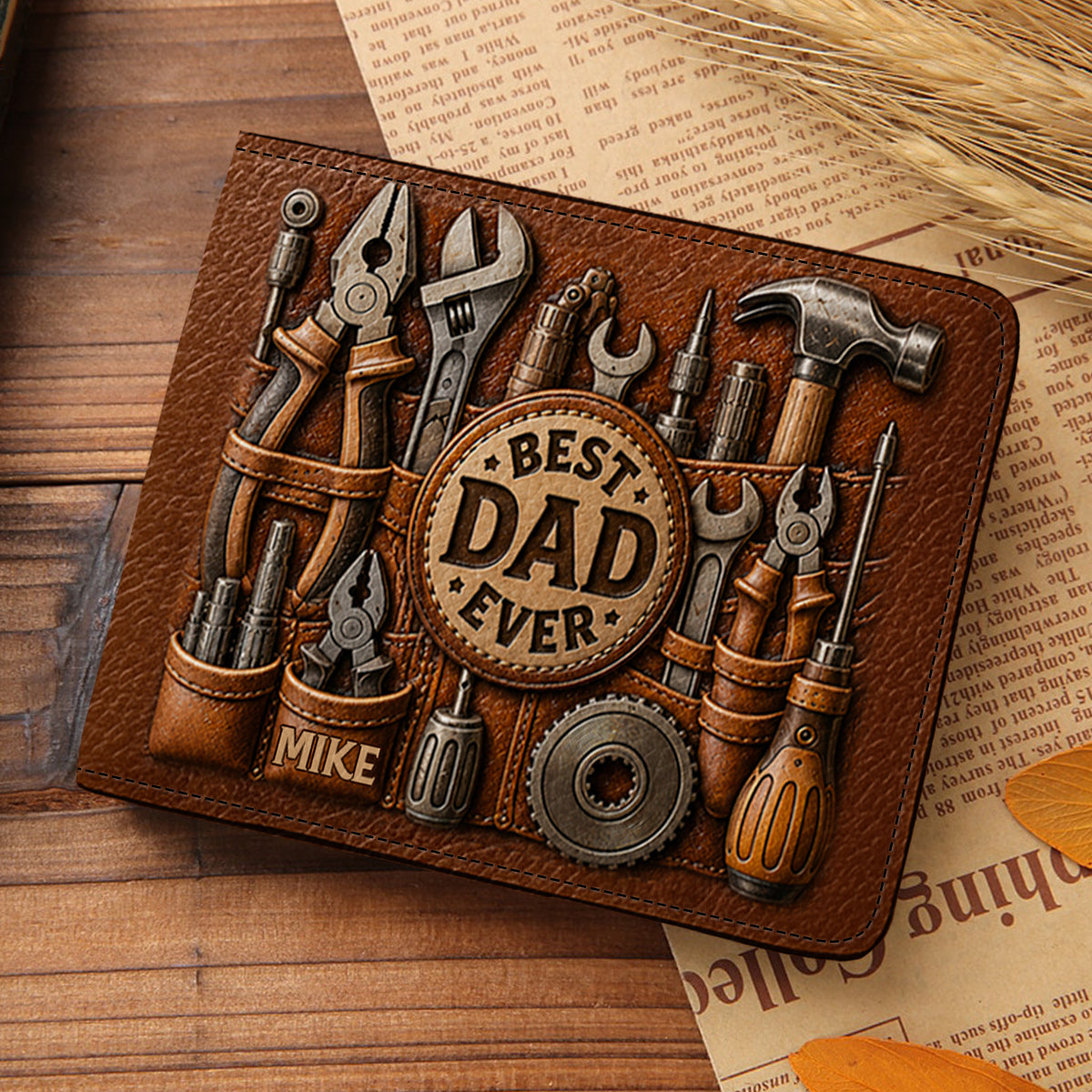 Titre personnalisé Meilleur cadeau pour Papa/Papi - Portefeuille en cuir personnalisé