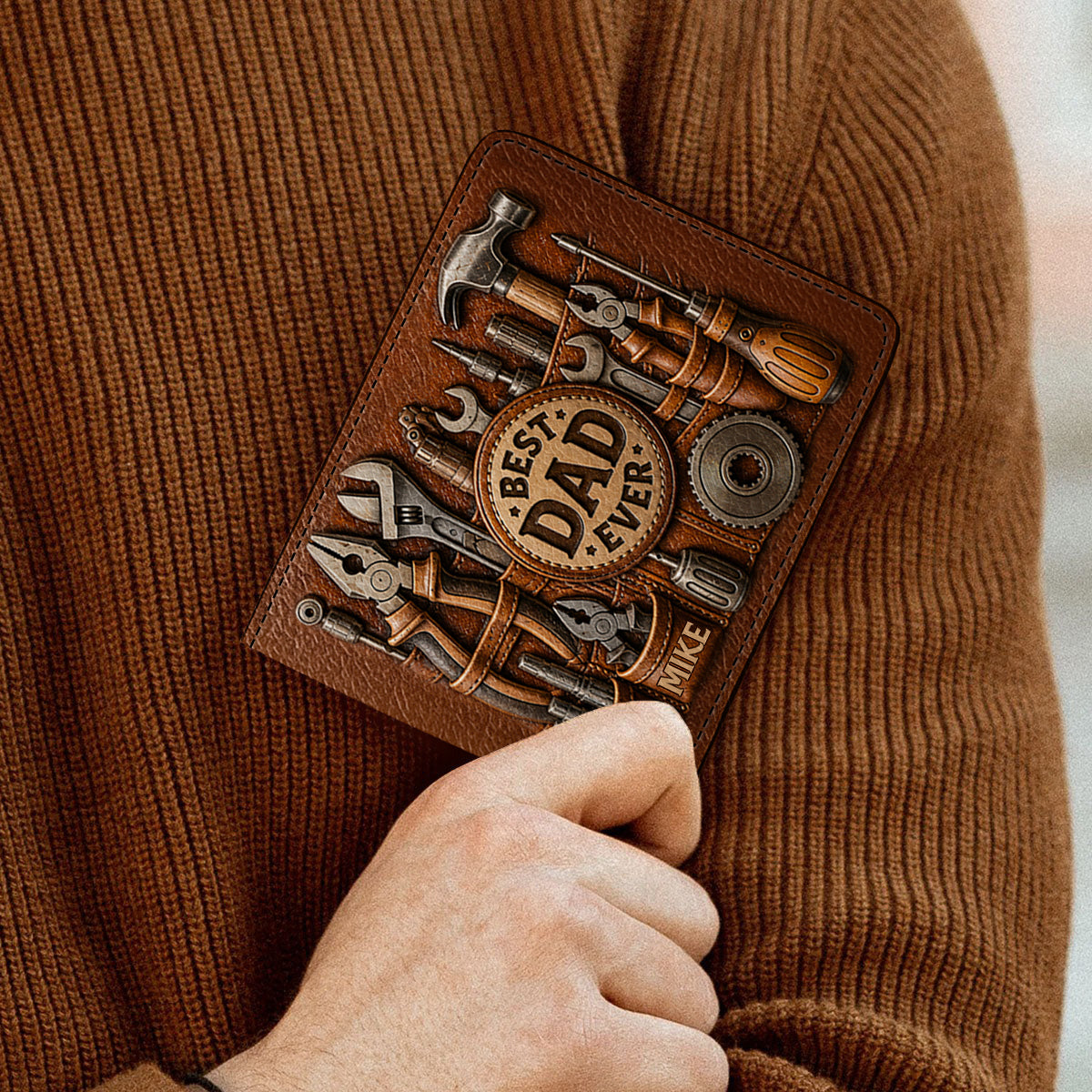 Titre personnalisé Meilleur cadeau pour Papa/Papi - Portefeuille en cuir personnalisé