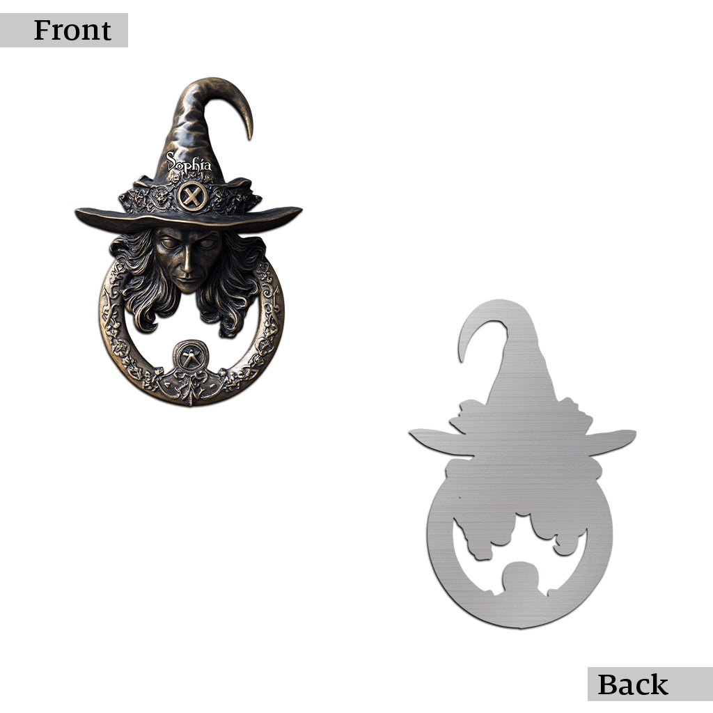 Magie noire - Panneau en métal personnalisé découpé comme une sorcière
