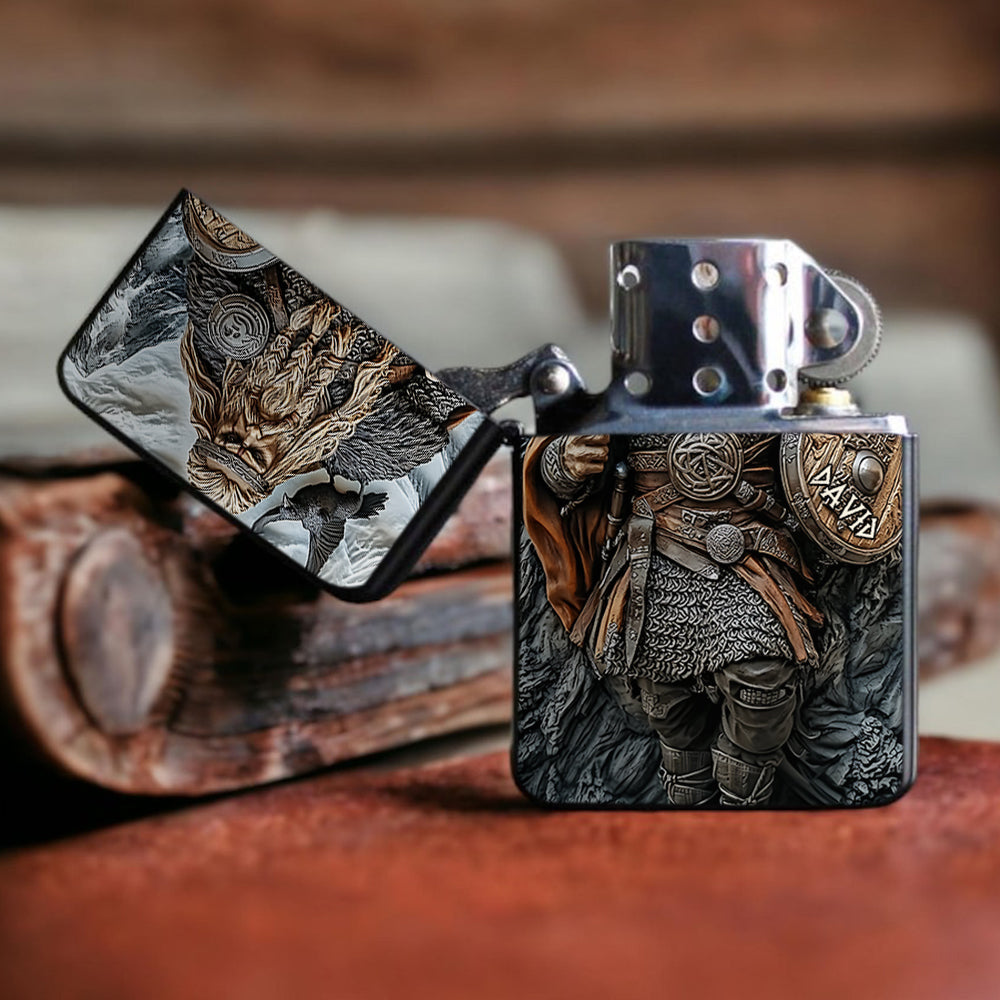Briquet Viking personnalisé avec guerrier et corbeau