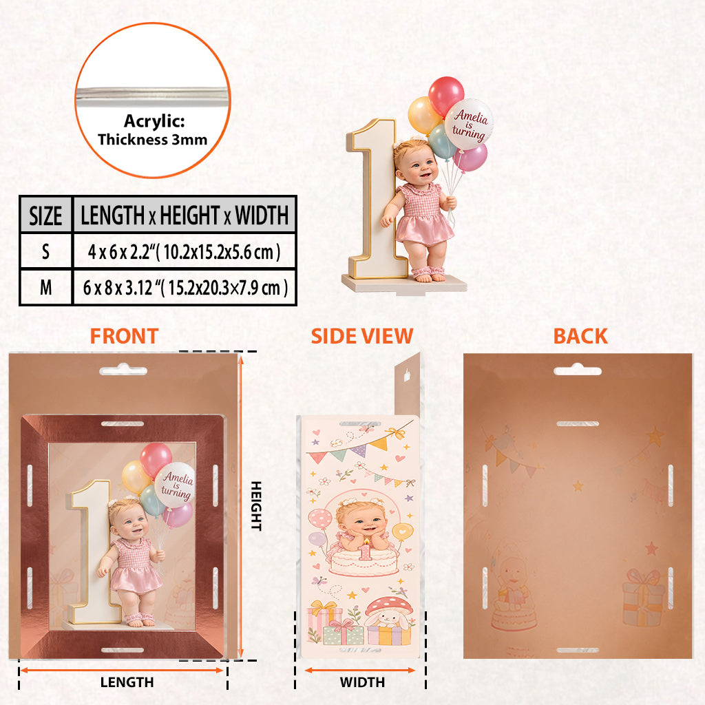 Photo, Balloons And Number - Personalized Birthday Acrylic Display Box