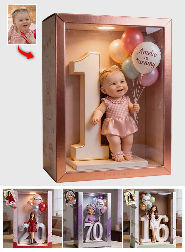 Photo, Balloons And Number - Personalized Birthday Acrylic Display Box