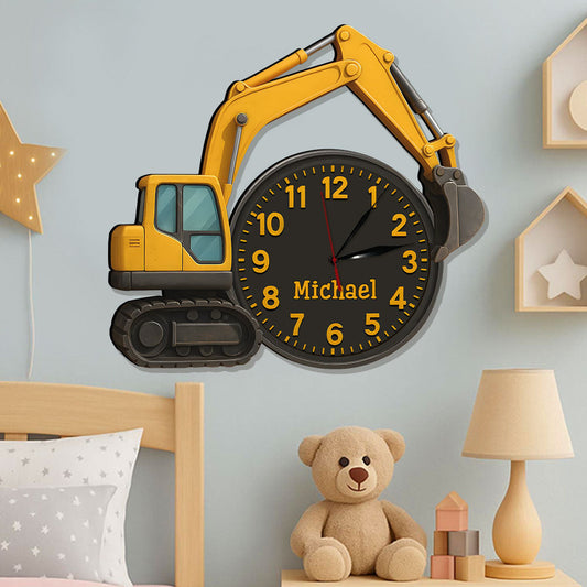Décoration excavatrice - Horloge murale lumineuse LED personnalisée pour enfant