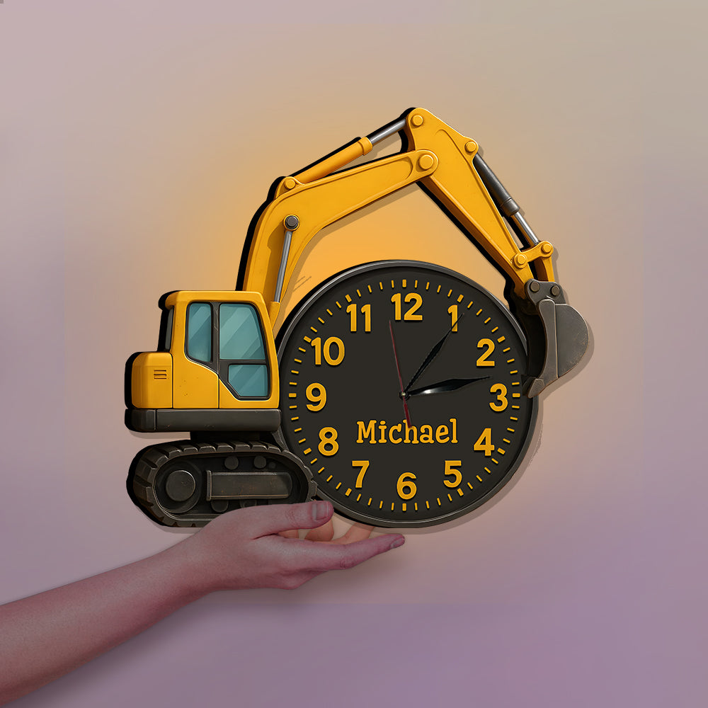 Excavator Decor - Personalized Kid LED Light Wall Clock