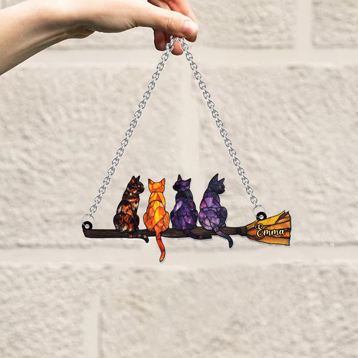 Chat mystérieux - Ornement attrape-soleil personnalisé à suspendre à la fenêtre, sorcière