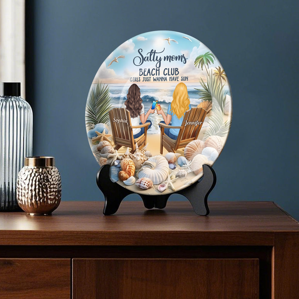 Salty Moms Beach Club - Personalized Mother Ceramic Round Plate