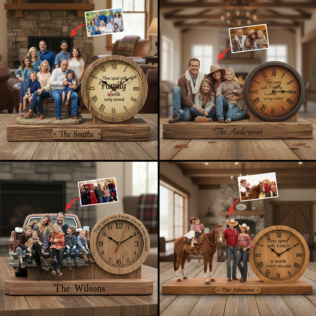 Chaque seconde passée en famille est précieuse - Plaque horloge de bureau personnalisée pour la famille