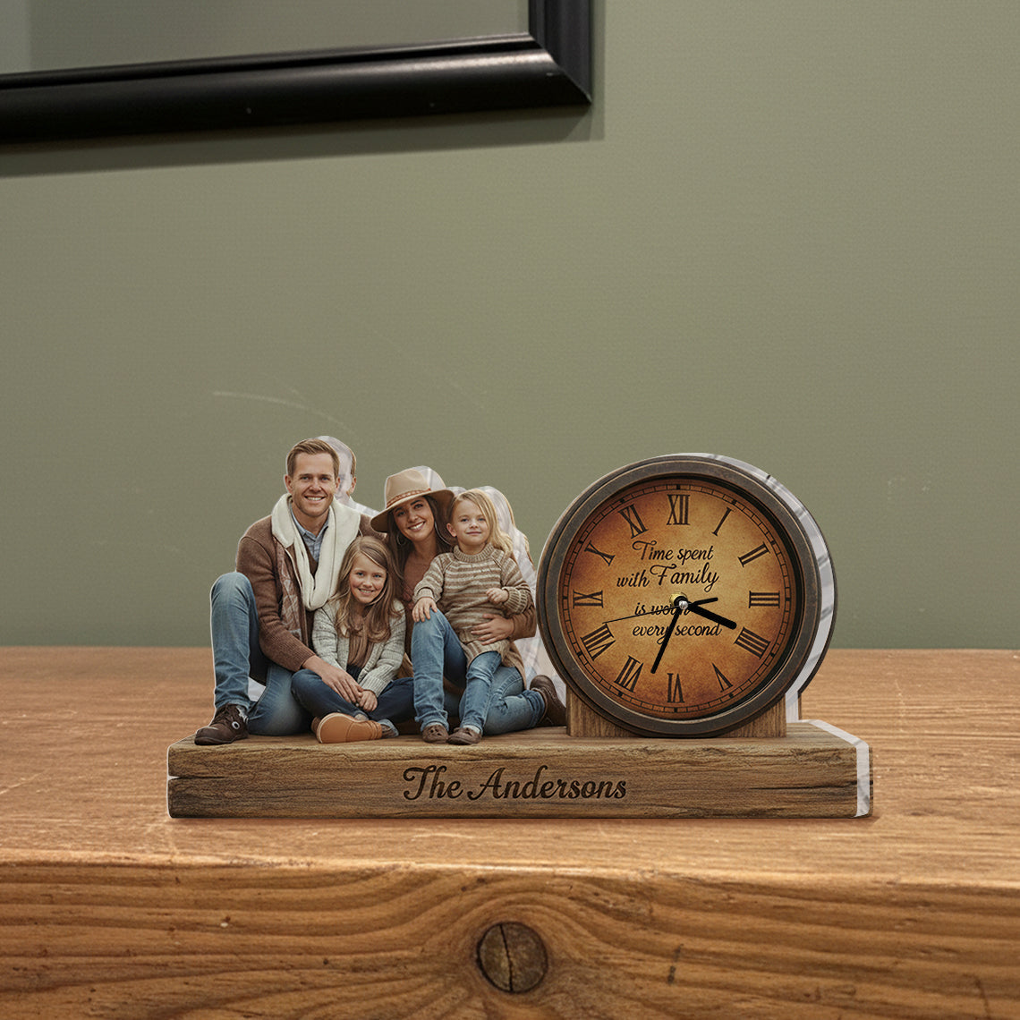 Chaque seconde passée en famille est précieuse - Plaque horloge de bureau personnalisée pour la famille