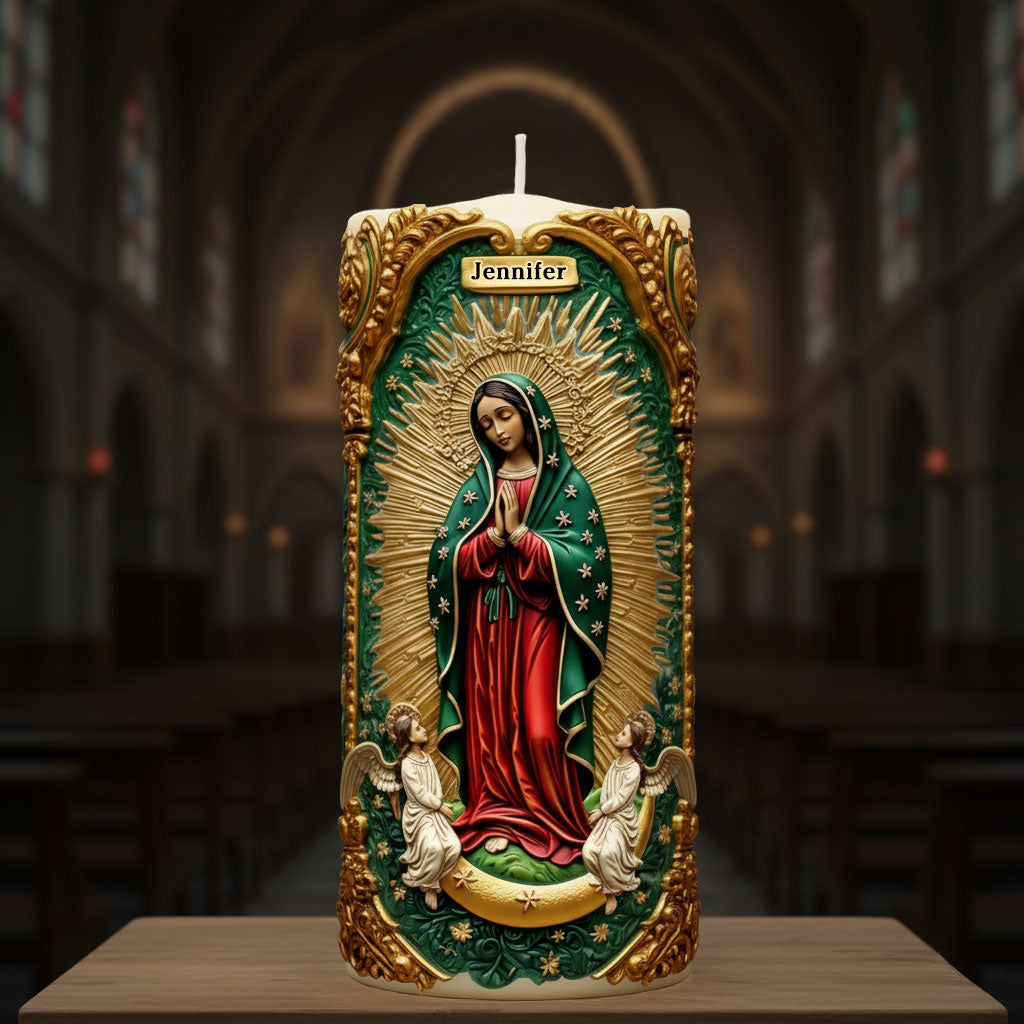 Bougie de réconfort à l'effigie de la Vierge Marie - Bougie chrétienne personnalisée sans flamme