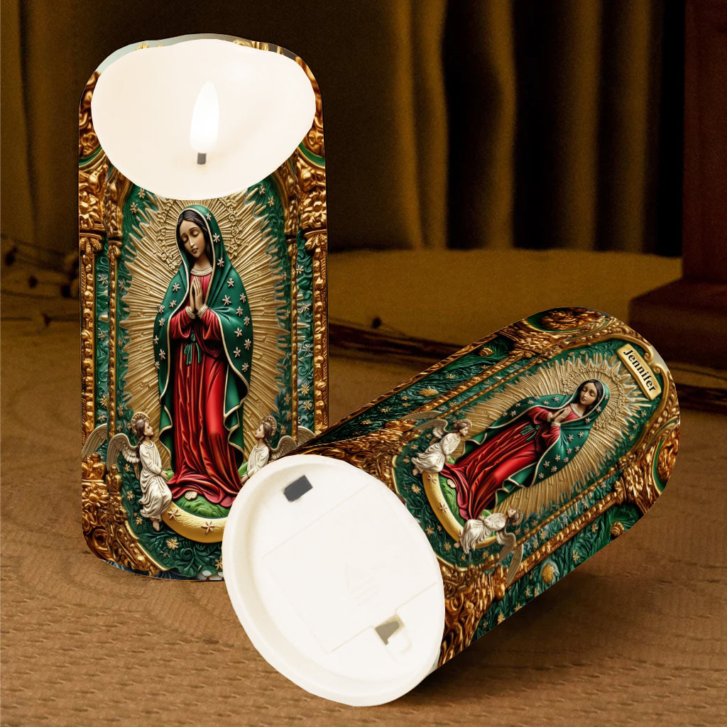 Bougie de réconfort à l'effigie de la Vierge Marie - Bougie chrétienne personnalisée sans flamme