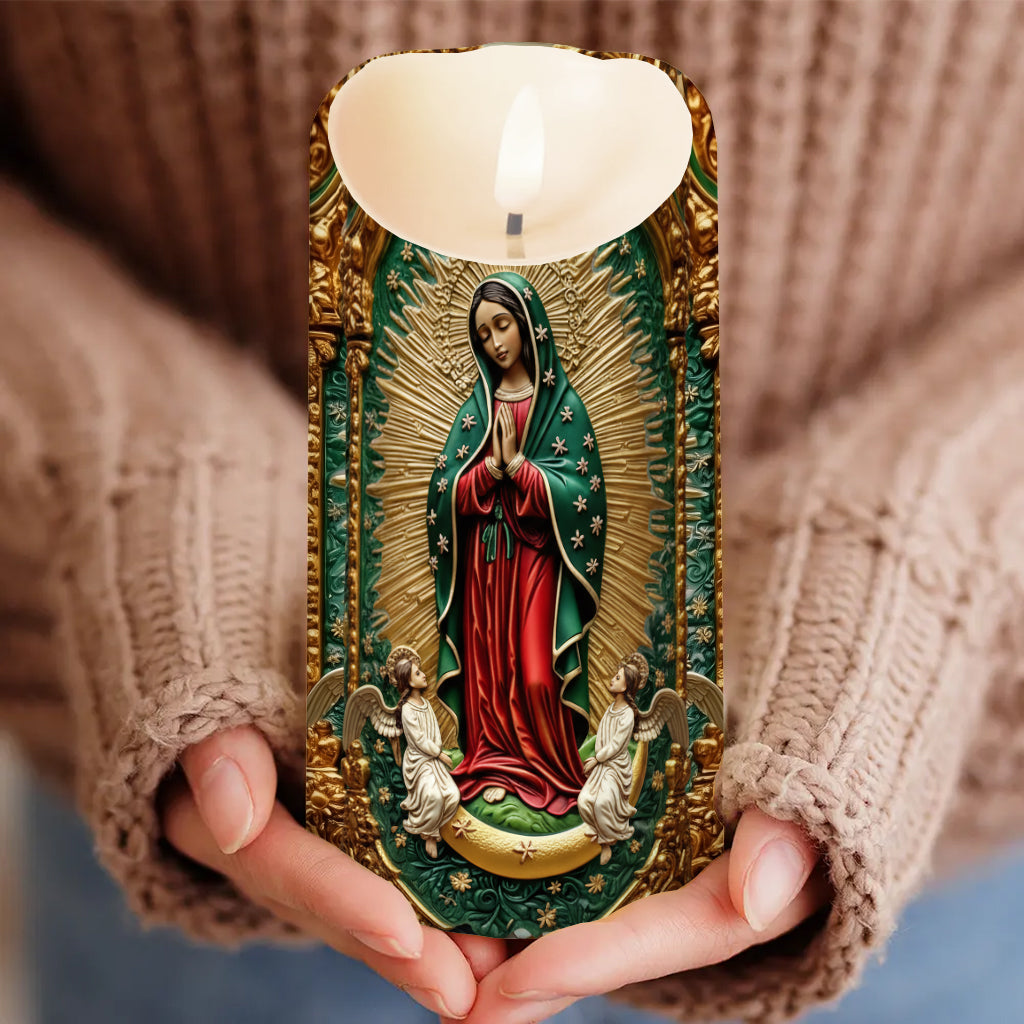 Bougie de réconfort à l'effigie de la Vierge Marie - Bougie chrétienne personnalisée sans flamme