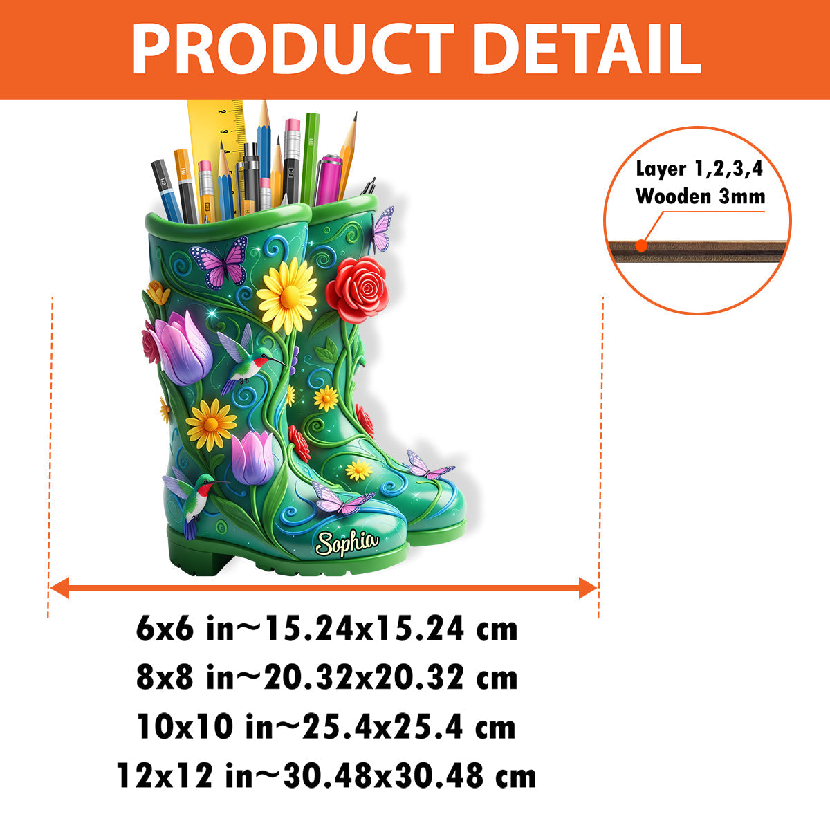 Gardening Boots With Flowers - Personalized Gardening Wooden Pen Holder