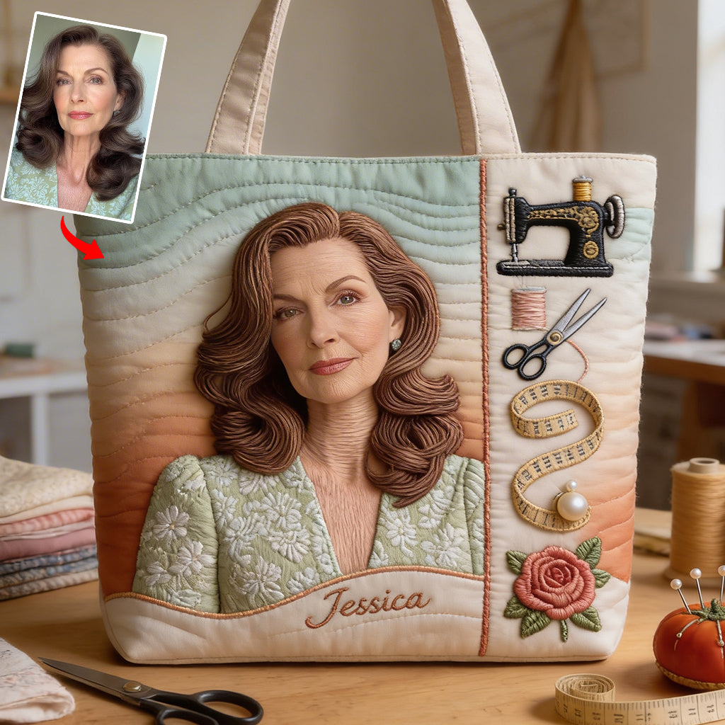 Any Photo Love Sewing - Personalized Sewing Quilted Tote Bag