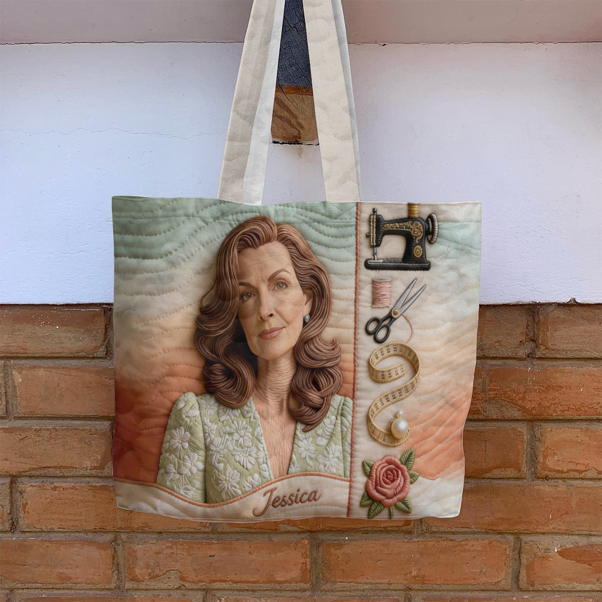 Any Photo Love Sewing - Personalized Sewing Quilted Tote Bag