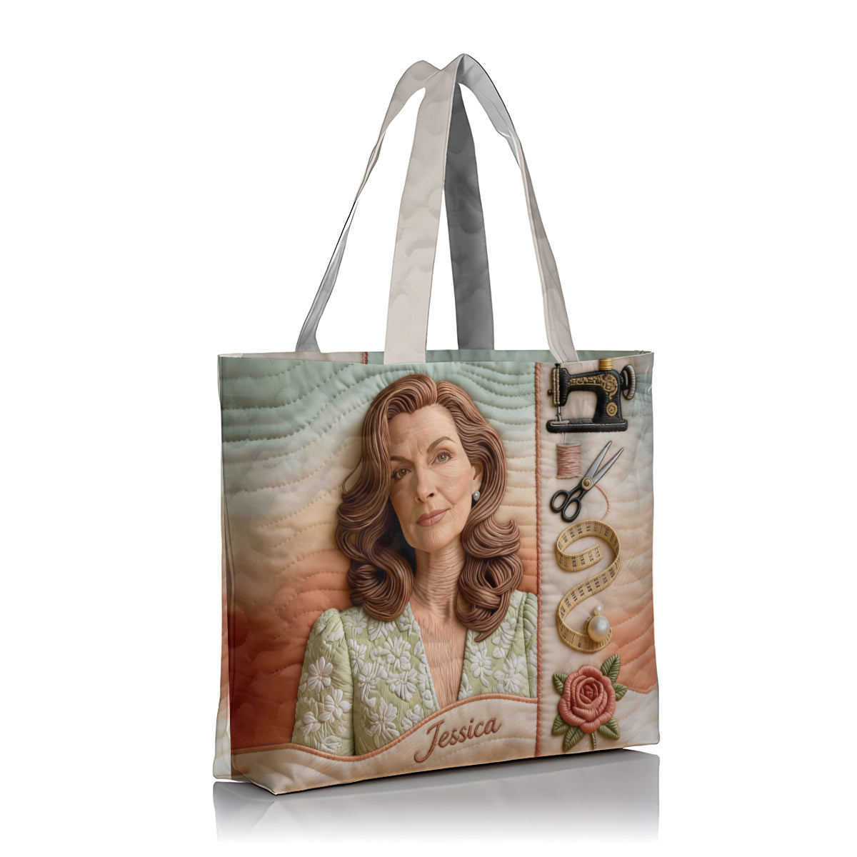 Any Photo Love Sewing - Personalized Sewing Quilted Tote Bag