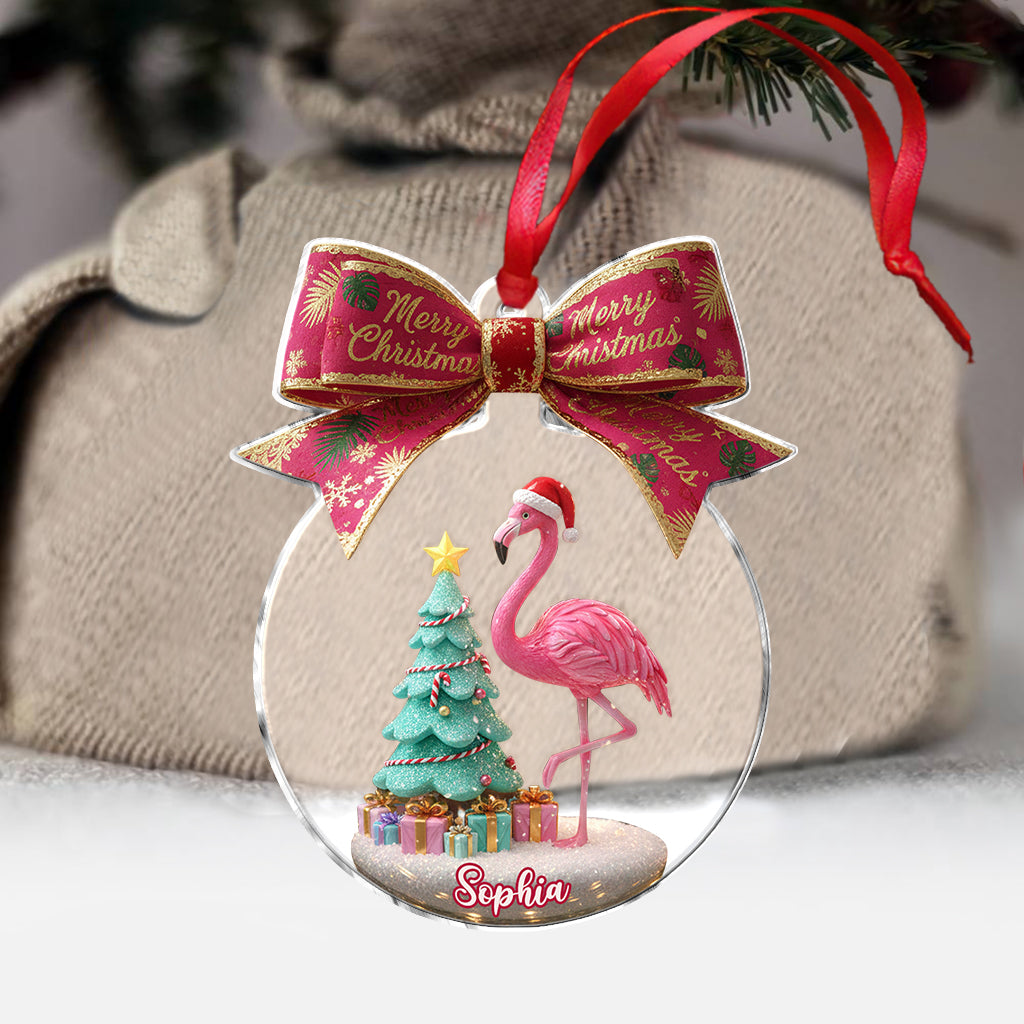 Merry Christmas - Personalized Flamingo Ornament