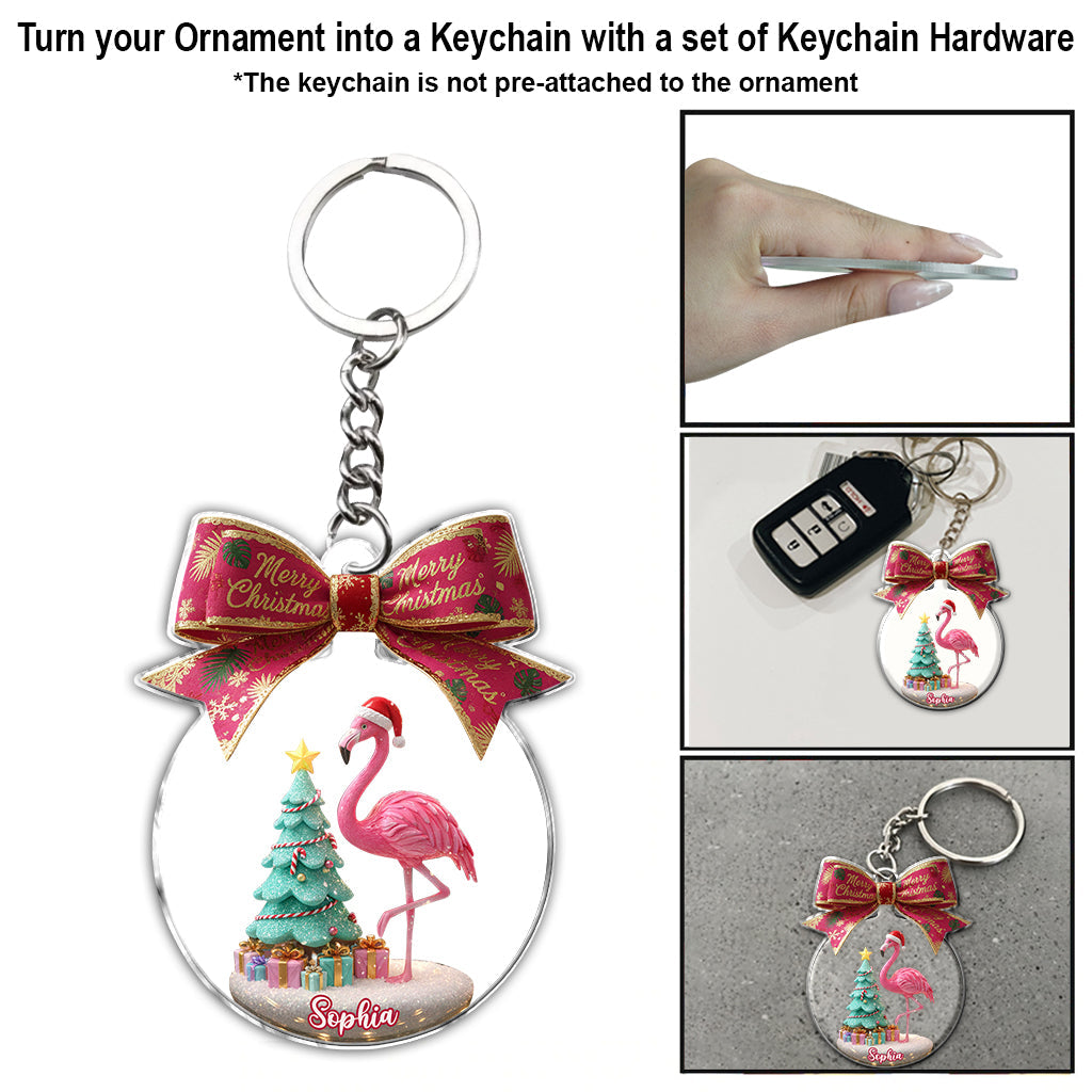 Merry Christmas - Personalized Flamingo Ornament