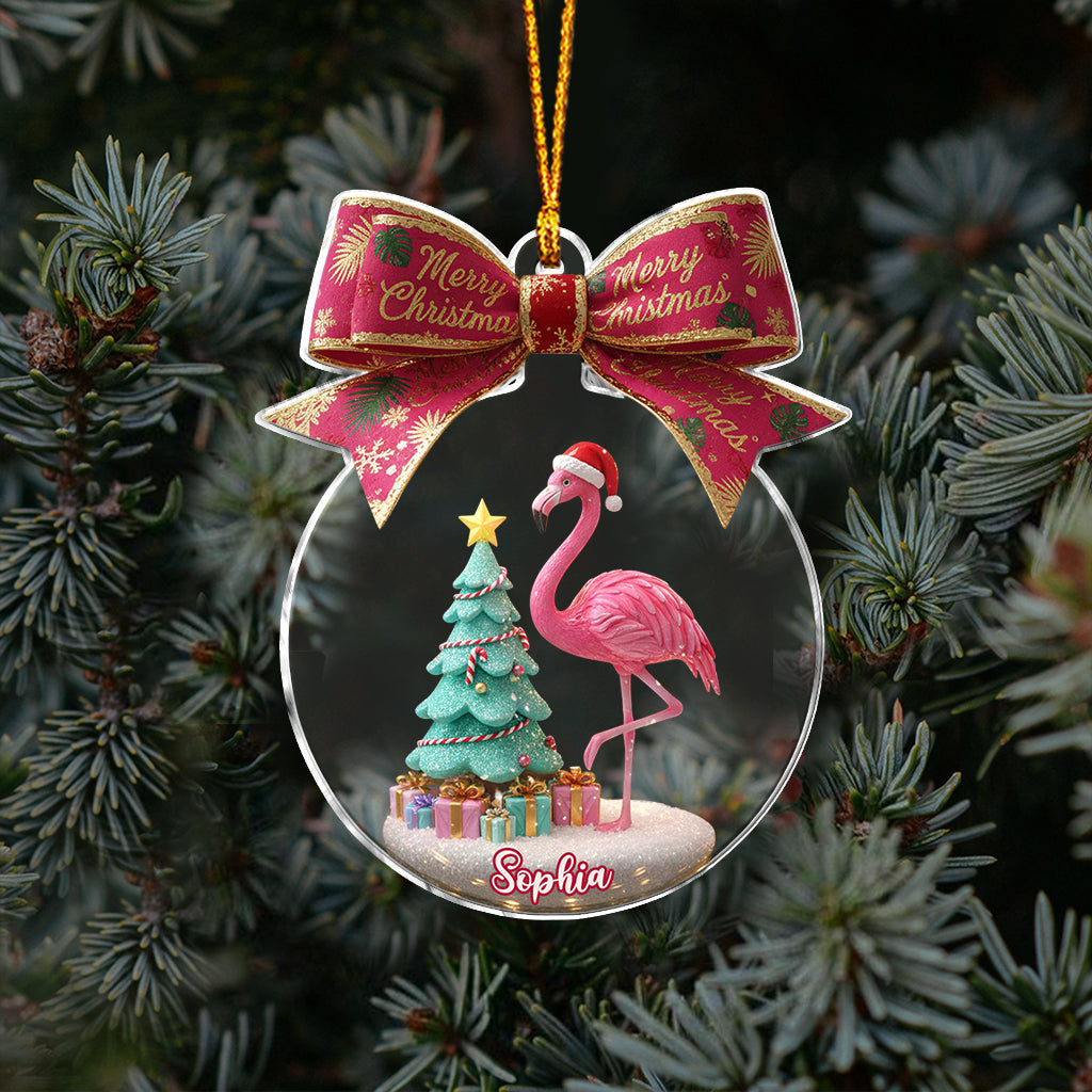 Merry Christmas - Personalized Flamingo Ornament