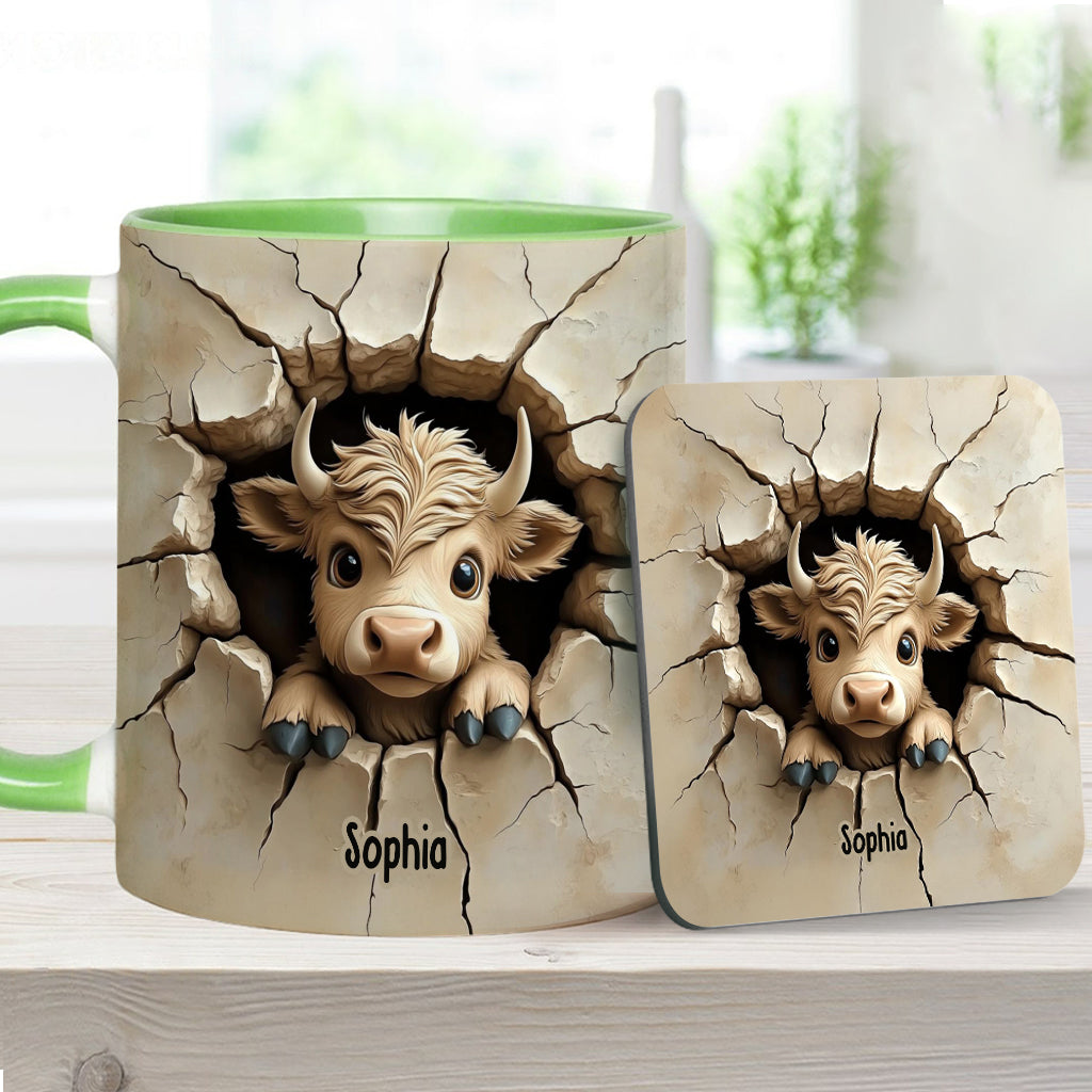 Mignonne vache des Highlands qui jette un coup d'œil - Mug personnalisé avec motif vache des Highlands