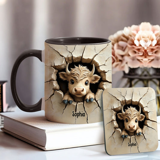 Mignonne vache des Highlands qui jette un coup d'œil - Mug personnalisé avec motif vache des Highlands