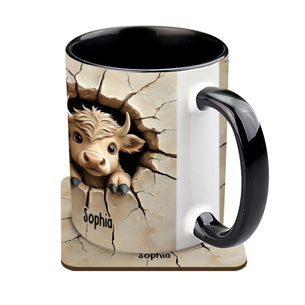 Mignonne vache des Highlands qui jette un coup d'œil - Mug personnalisé avec motif vache des Highlands