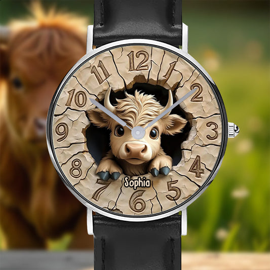 Montre à main personnalisée « Love Highland Cow »