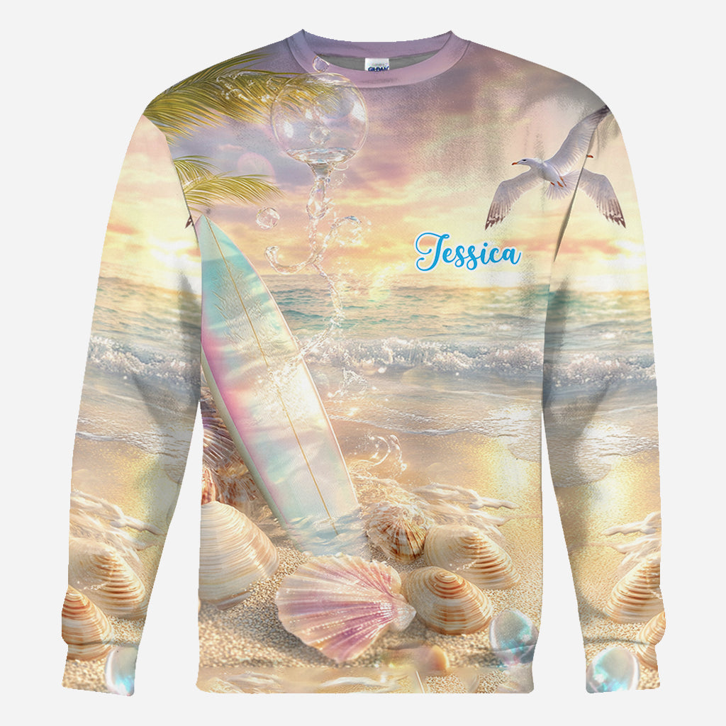 T-shirt personnalisé « Stay Salty » avec motif surf.