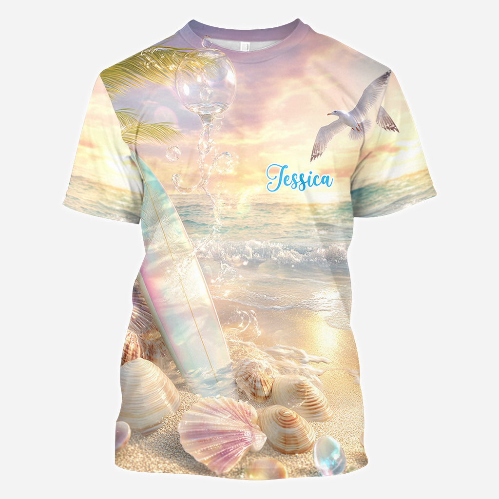 T-shirt personnalisé « Stay Salty » avec motif surf.