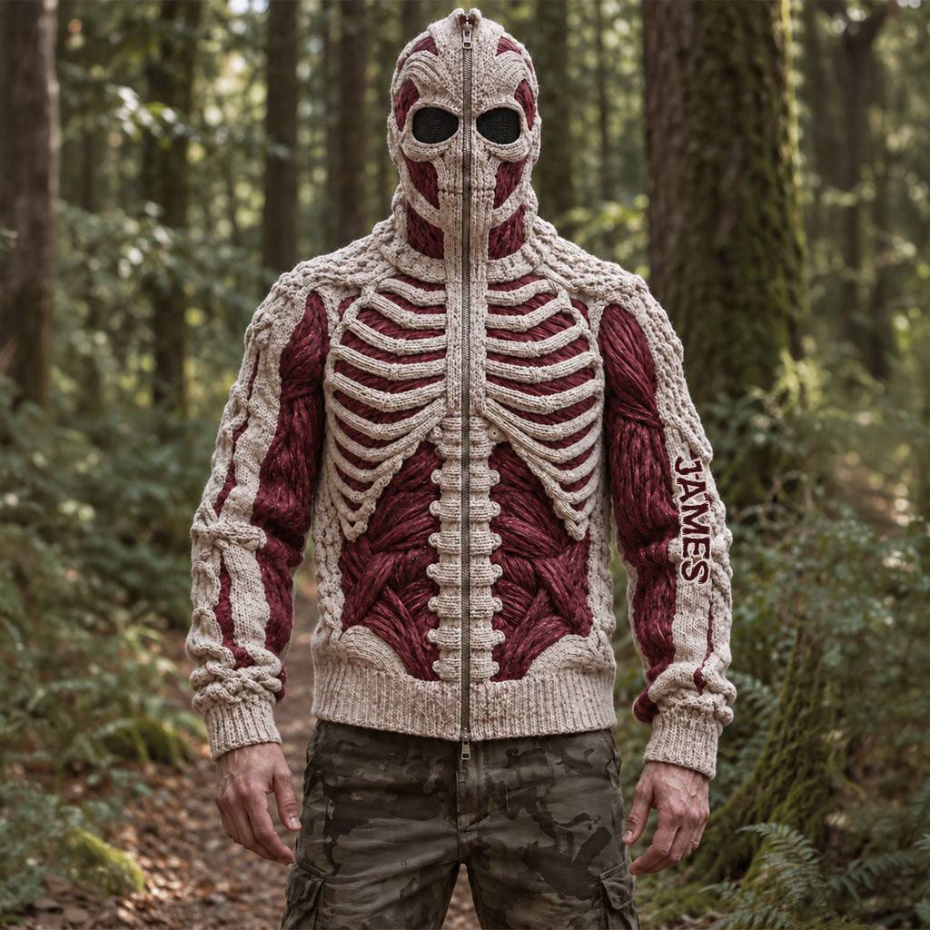 Squelette Cramoisi - Sweat à Capuche Zippé Personnalisé pour Halloween