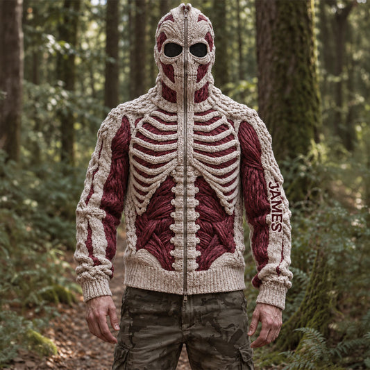 Crimson Skeleton - Personalized Halloween Full Face Zipper Hoodie