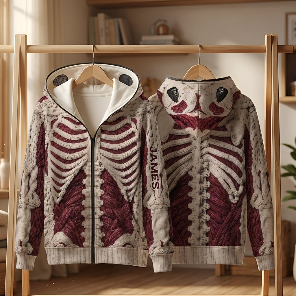 Squelette Cramoisi - Sweat à Capuche Zippé Personnalisé pour Halloween