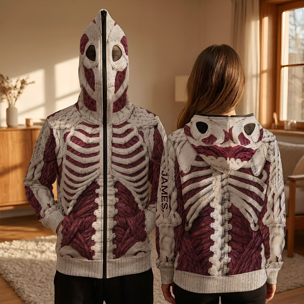 Squelette Cramoisi - Sweat à Capuche Zippé Personnalisé pour Halloween