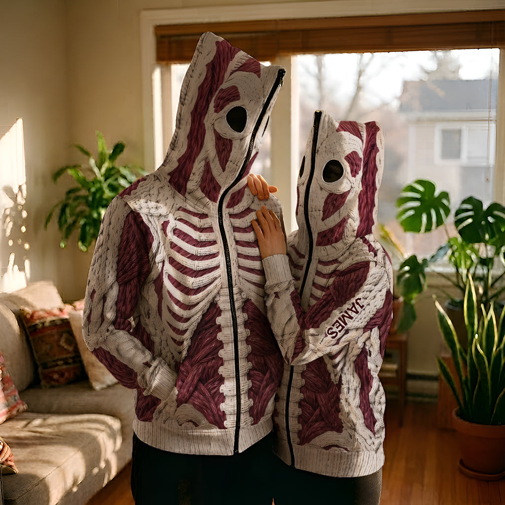 Squelette Cramoisi - Sweat à Capuche Zippé Personnalisé pour Halloween
