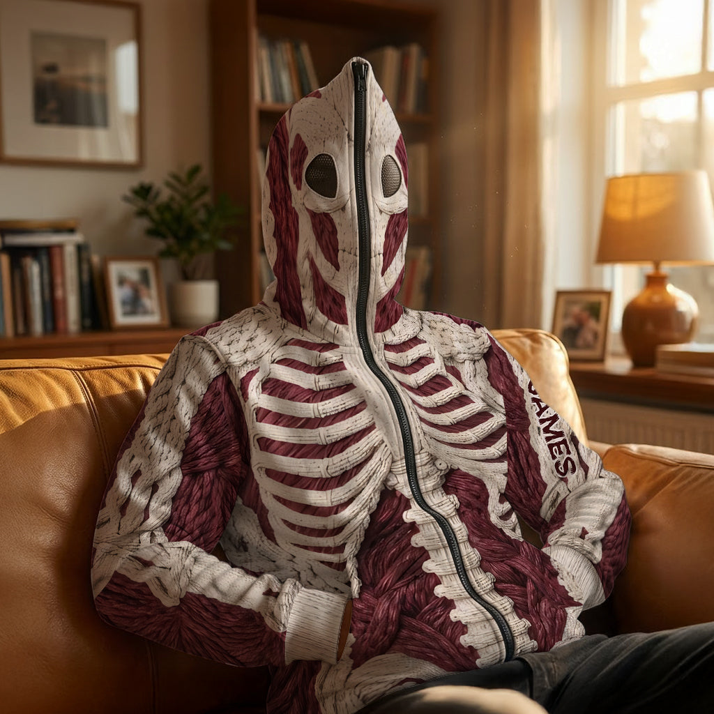 Squelette Cramoisi - Sweat à Capuche Zippé Personnalisé pour Halloween