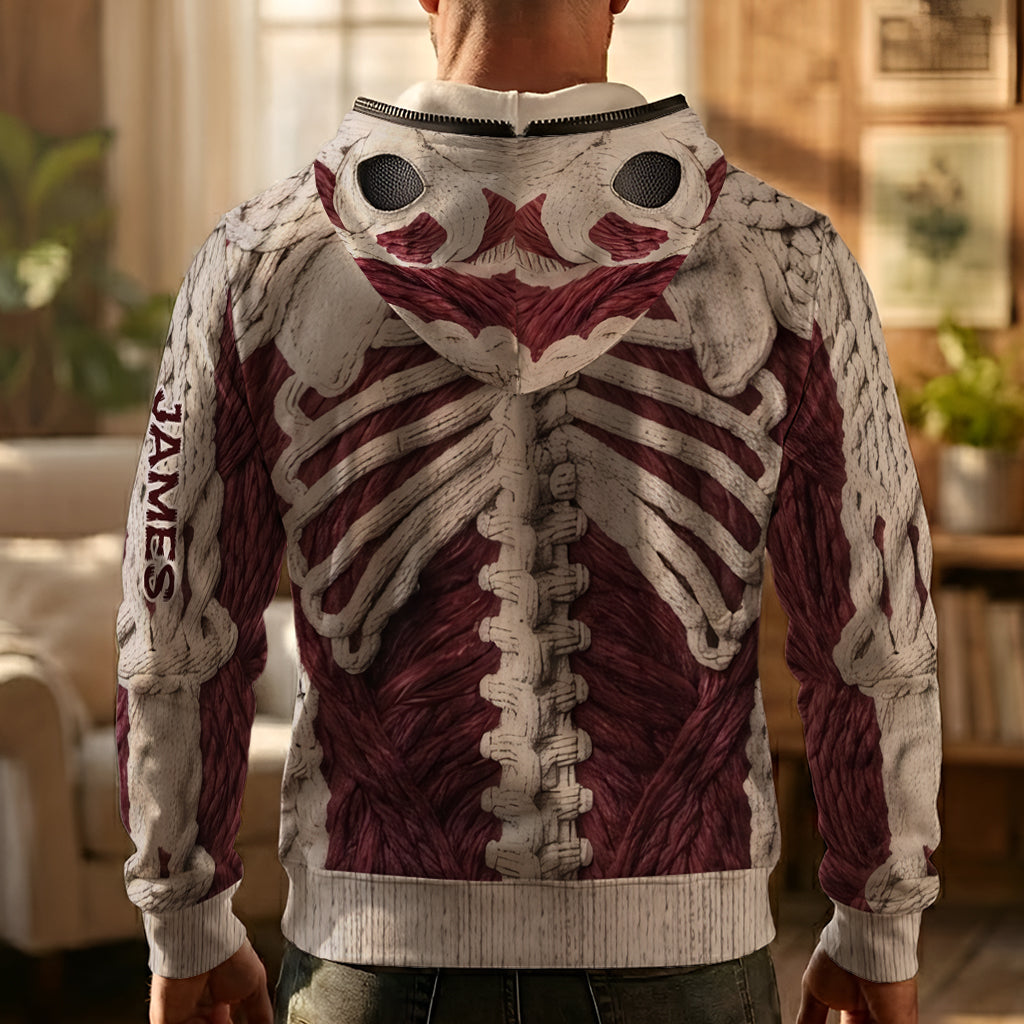 Squelette Cramoisi - Sweat à Capuche Zippé Personnalisé pour Halloween